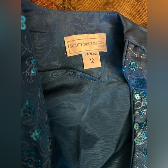 Vintage Scott McClintock Teal Floral Sequin Sweetheart Prom Dress with Bolero - Picture 14 of 14